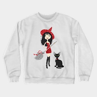 Girl witch with black cat Crewneck Sweatshirt